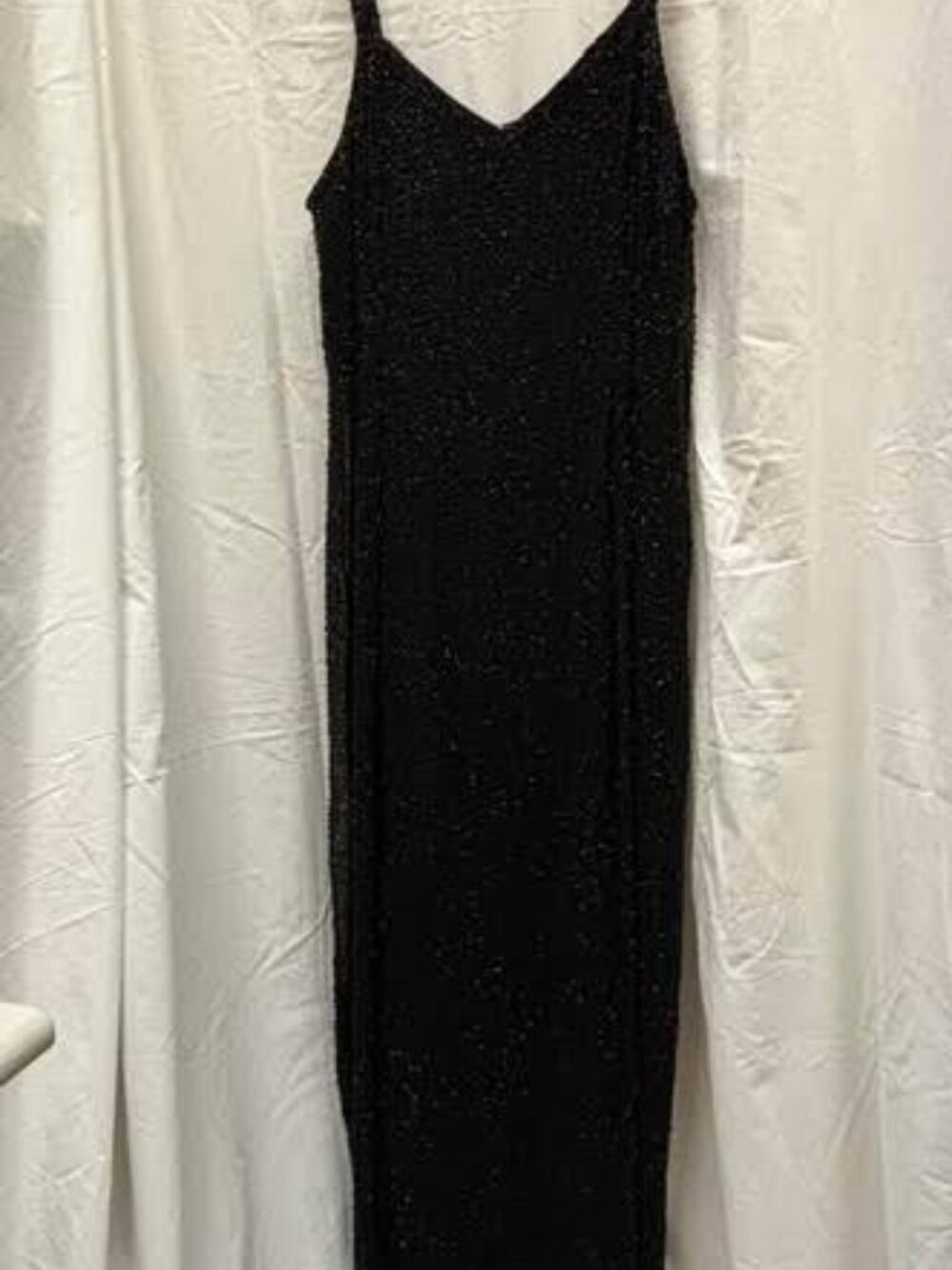 Vintage Jovani Black Heavily Beaded Slip Gown. Size Estimate XL